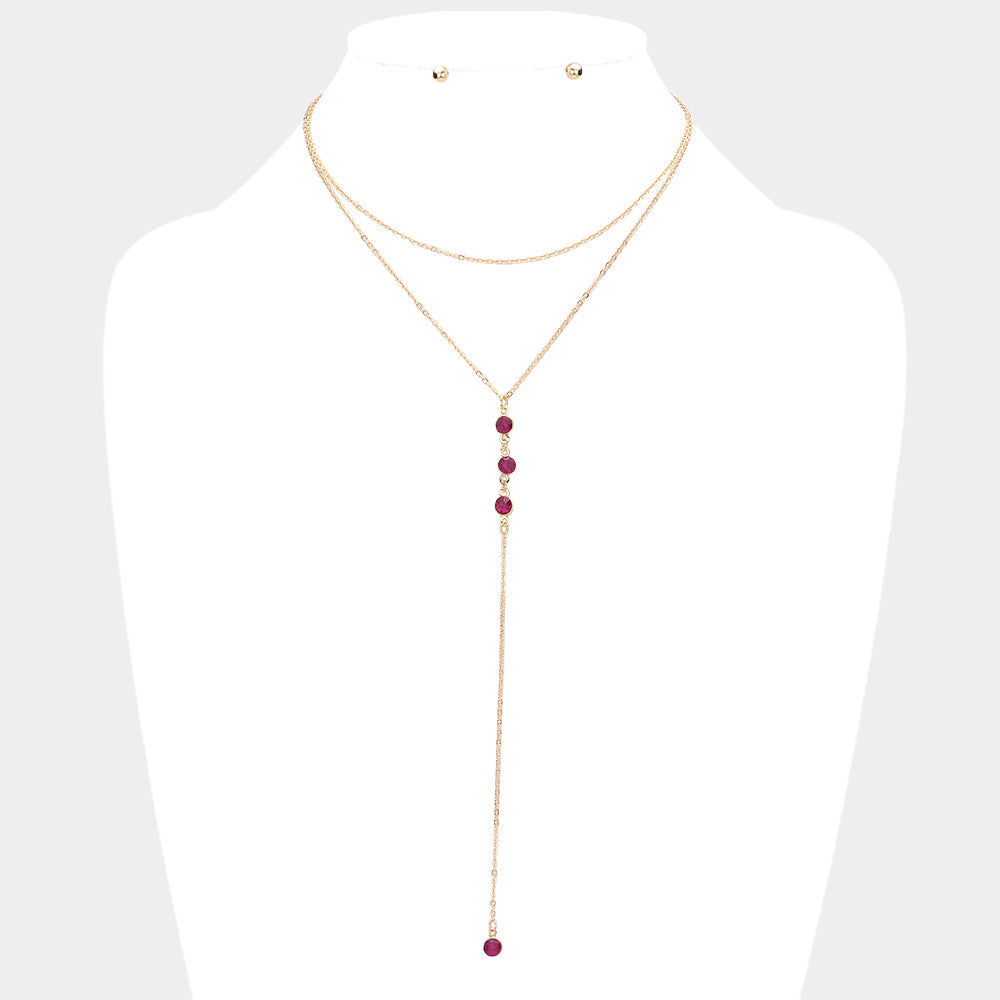 Dropped Round Stone Double Layered Y Necklace
