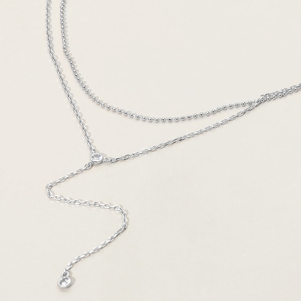 Dropped Round Stone Double Layered Y Necklace
