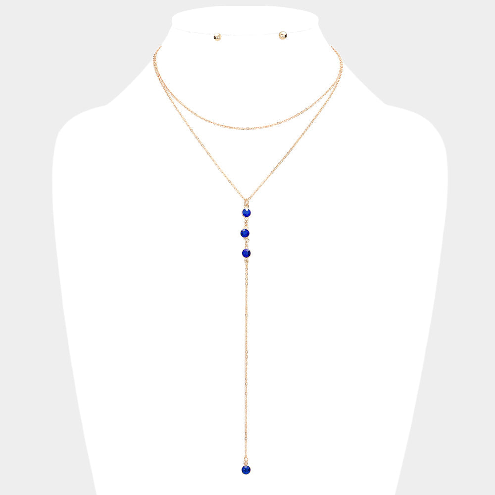 Dropped Round Stone Double Layered Y Necklace