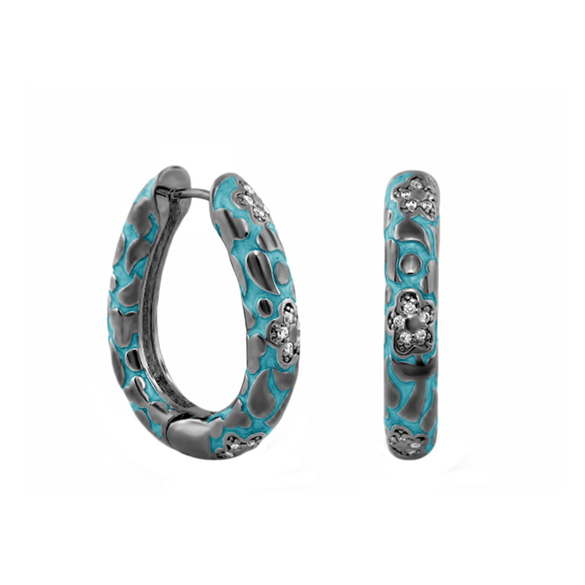 Flowers by Orly Earrings — Pavé Flower Oval Hoop
