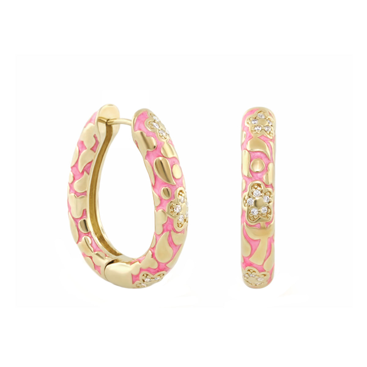 Flowers by Orly Earrings — Pavé Flower Oval Hoop
