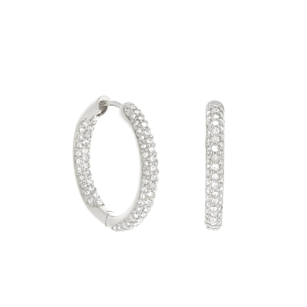 Pave Hoop Earrings — Domed Huggie