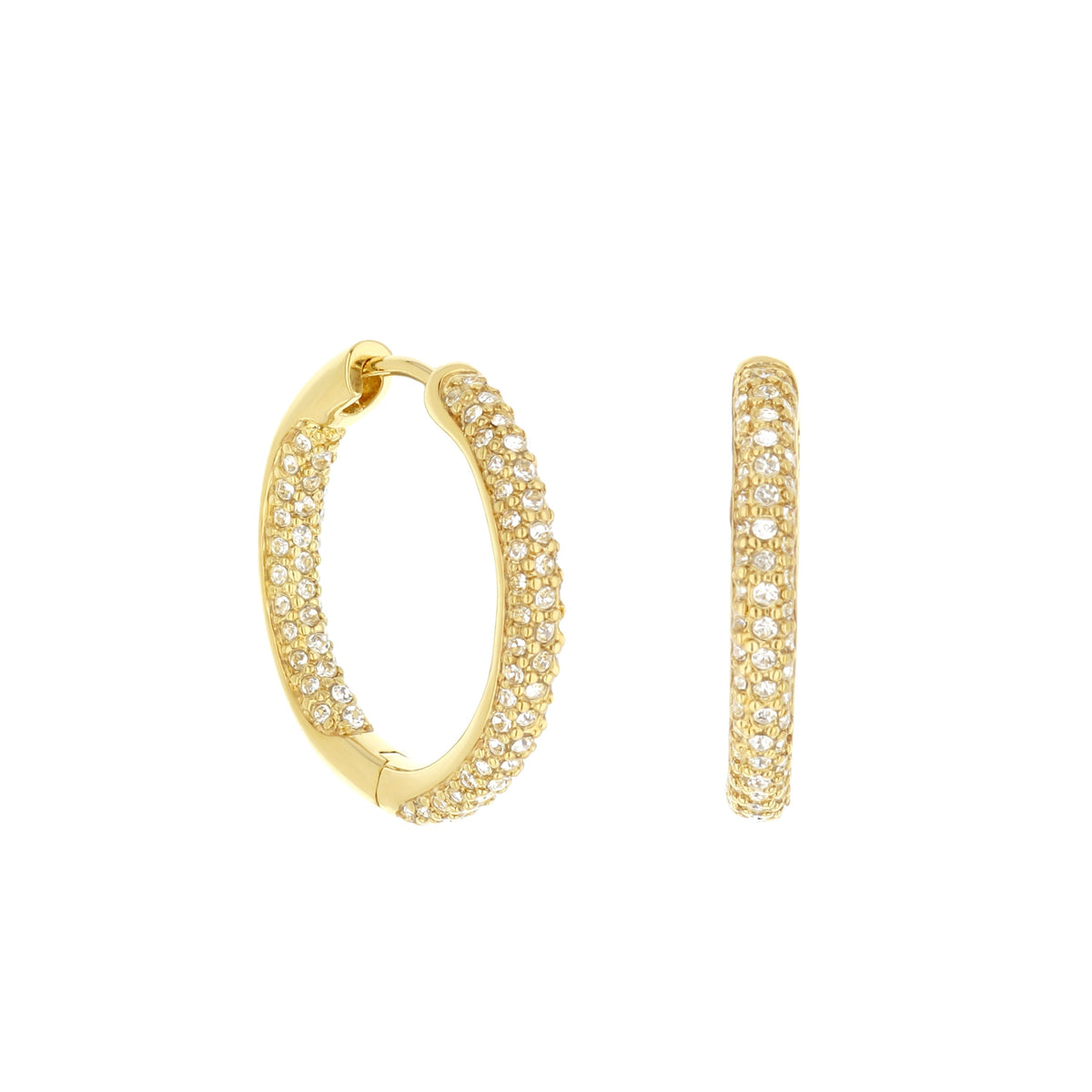 Pave Hoop Earrings — Domed Huggie