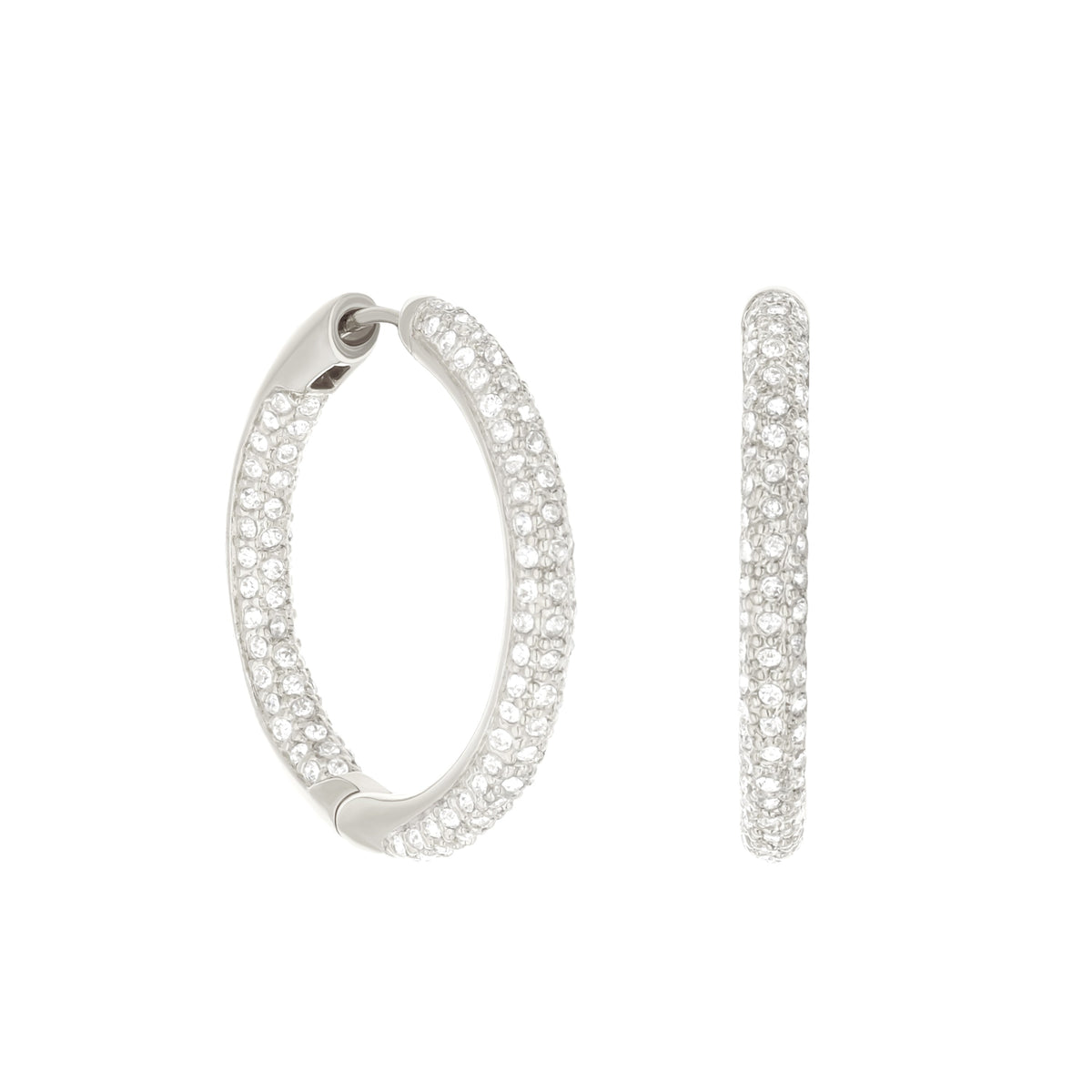 Pave Hoop Earrings — Domed Huggie