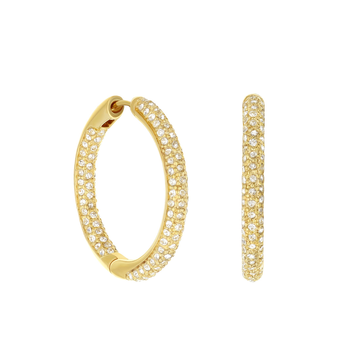 Pave Hoop Earrings — Domed Huggie