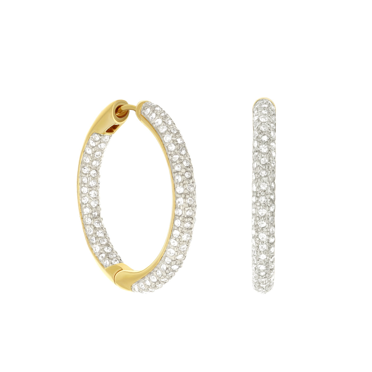 Pave Hoop Earrings — Domed Huggie