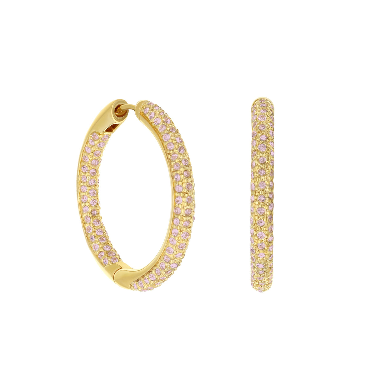 Pave Hoop Earrings — Domed Huggie