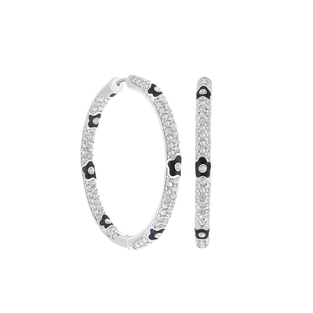 Pave Hoop Earrings — Enamel Flower