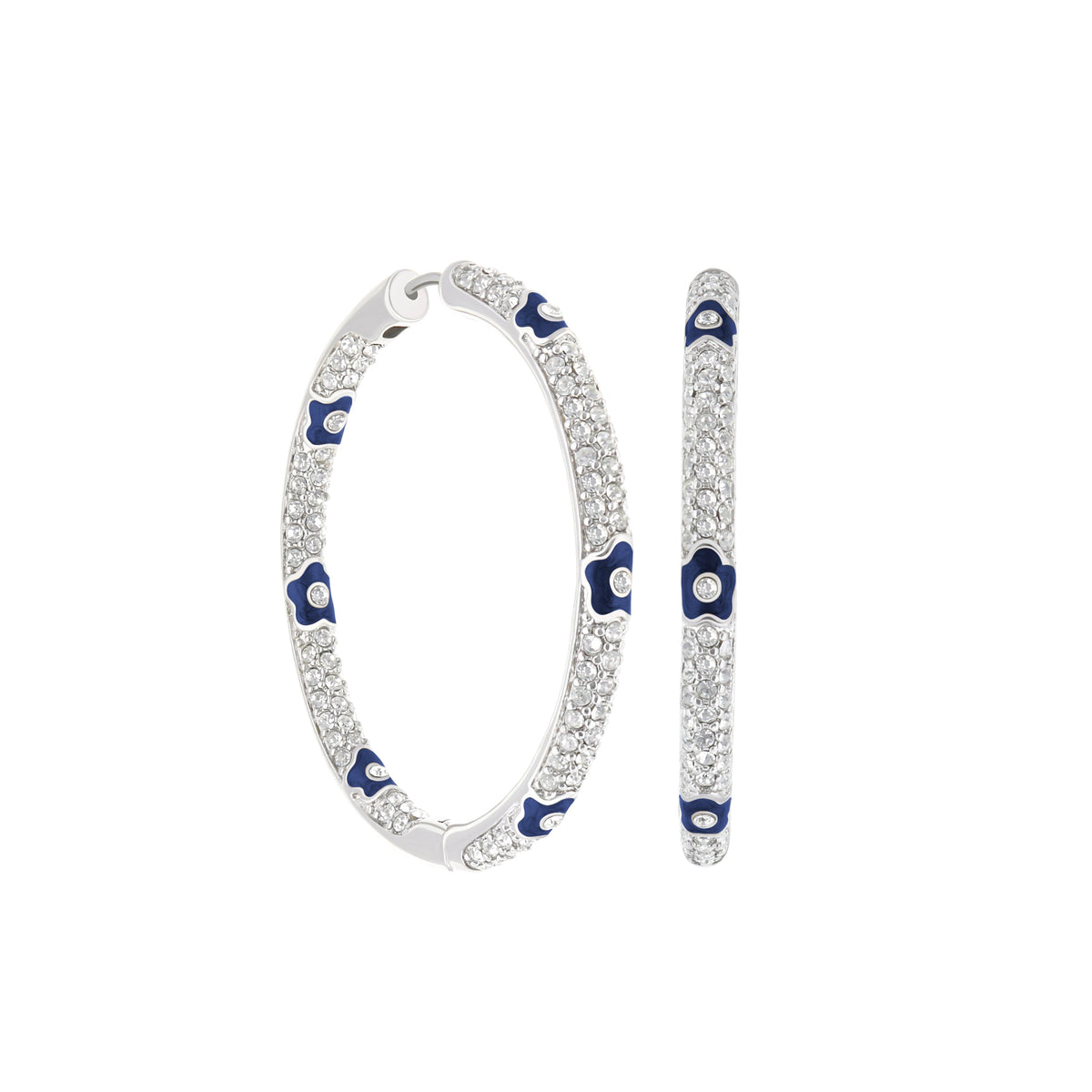Pave Hoop Earrings — Enamel Flower