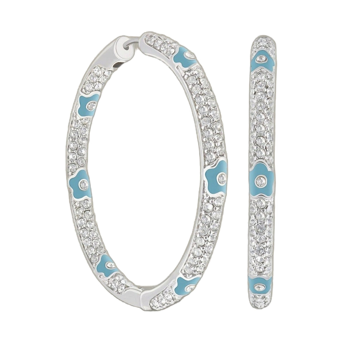 Pave Hoop Earrings — Enamel Flower