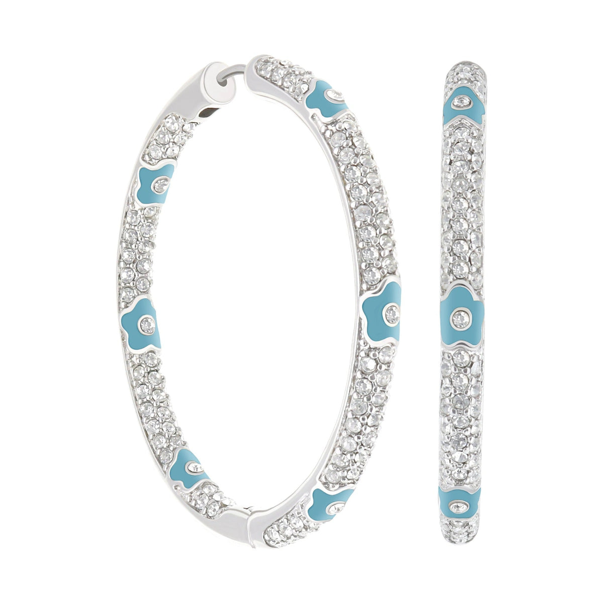 Pave Hoop Earrings — Enamel Flower