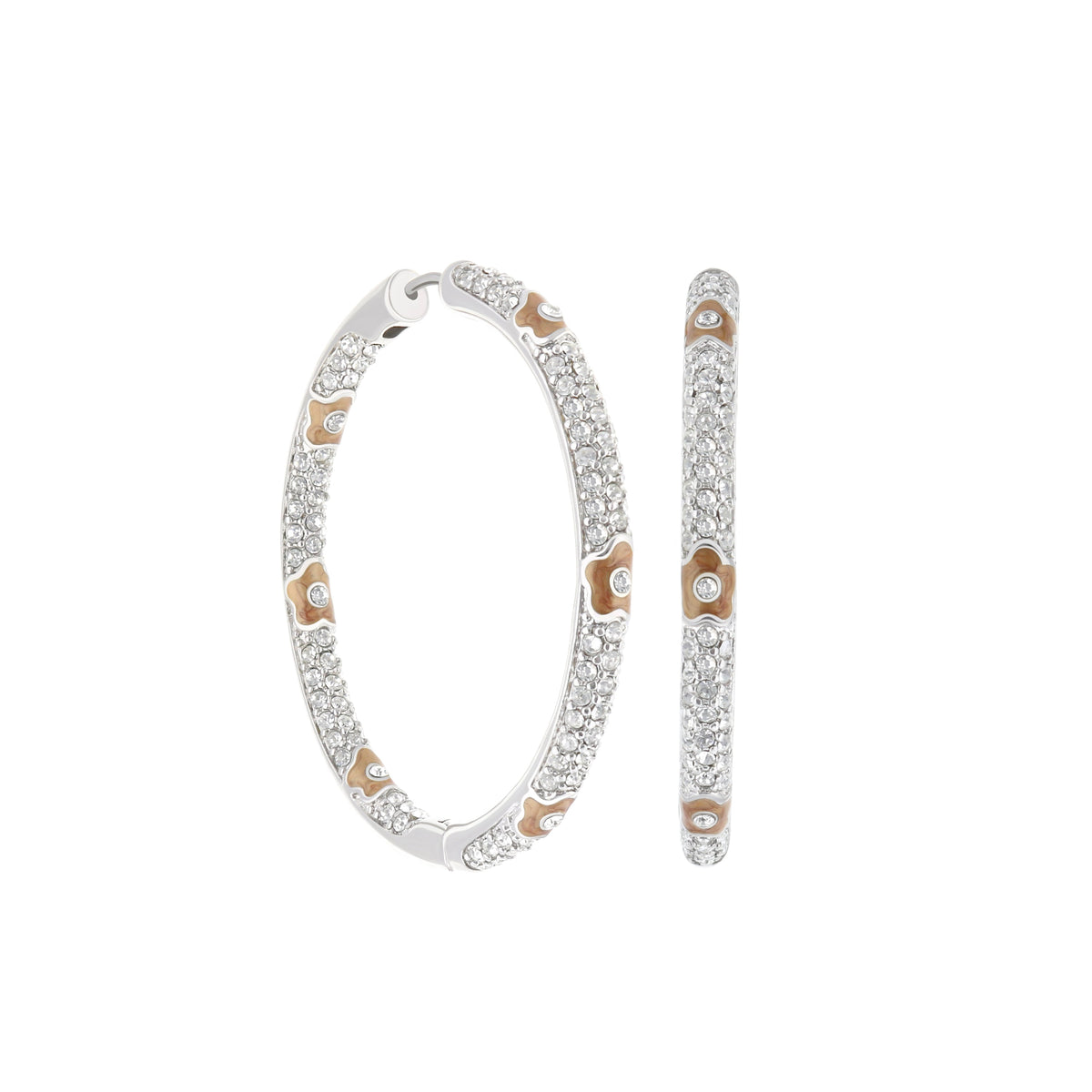 Pave Hoop Earrings — Enamel Flower