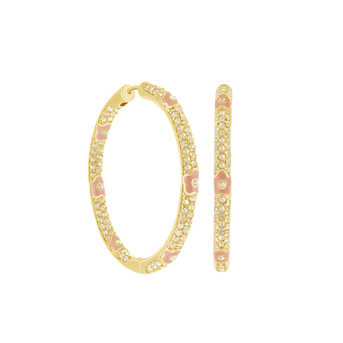 Pave Hoop Earrings — Enamel Flower