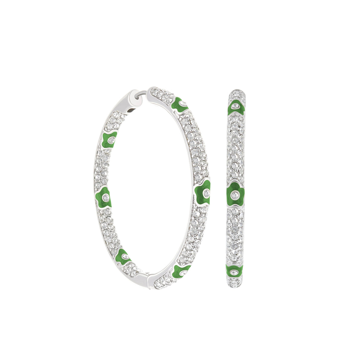 Pave Hoop Earrings — Enamel Flower