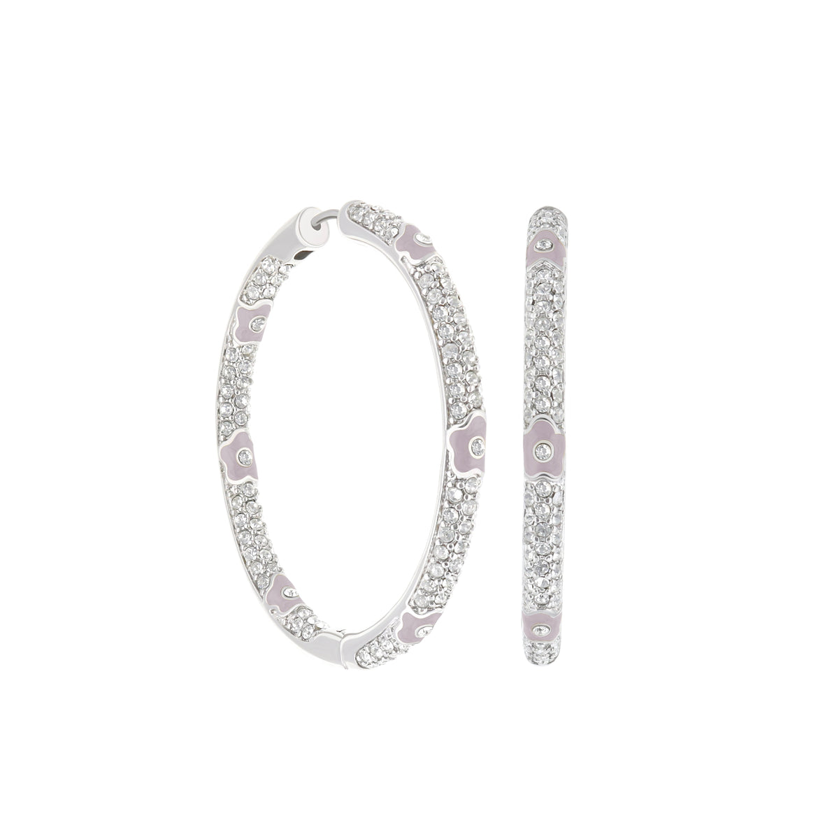 Pave Hoop Earrings — Enamel Flower