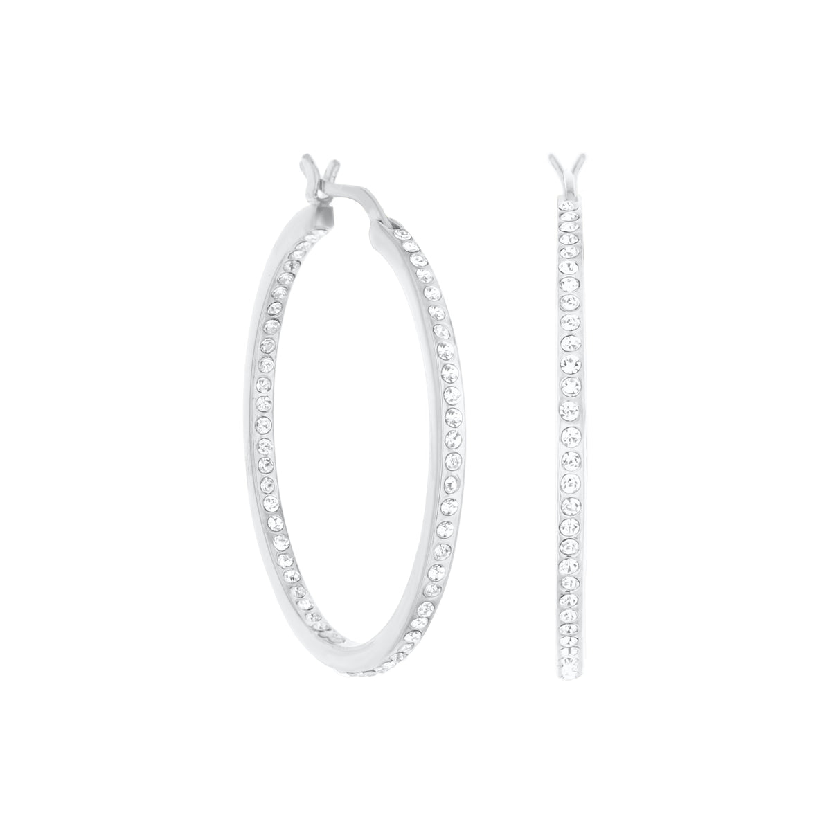 Pave Hoop Earrings — Slim Inlay