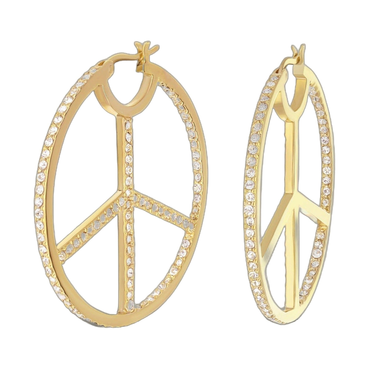 Pave Peace Hoop Earrings — Full Pavé