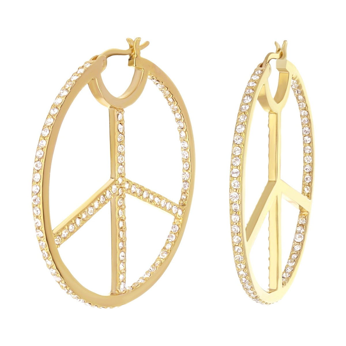 Pave Peace Hoop Earrings — Full Pavé