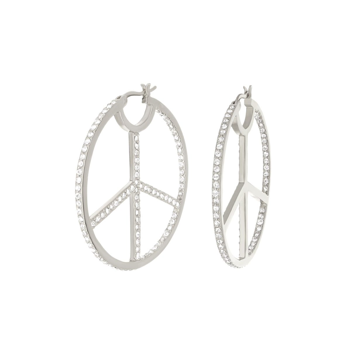 Pave Peace Hoop Earrings — Full Pavé