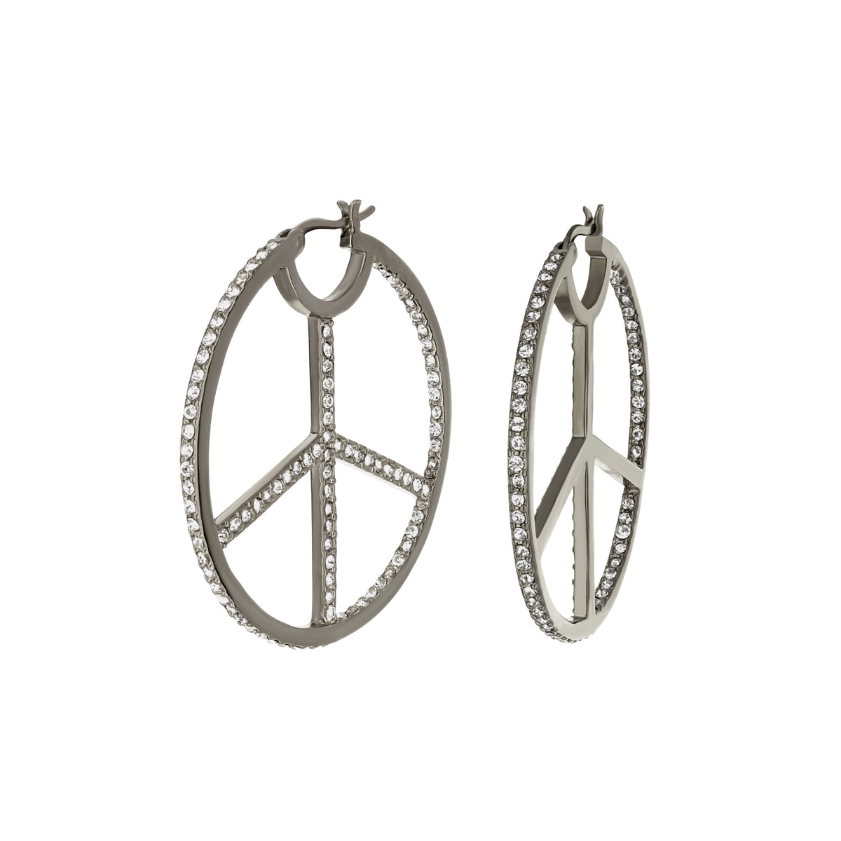 Pave Peace Hoop Earrings — Full Pavé