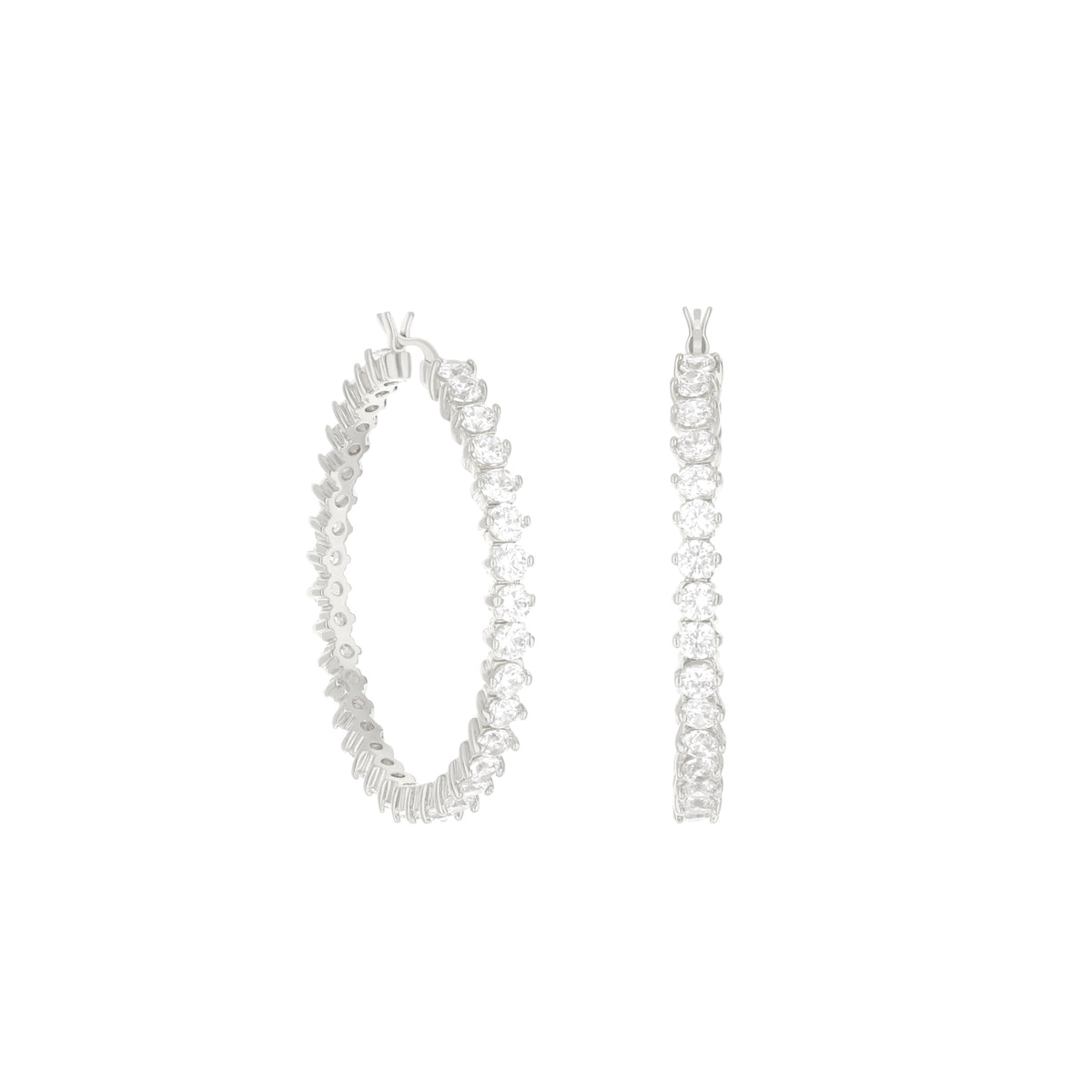 Pave Hoop Earrings — Oval Stone Row