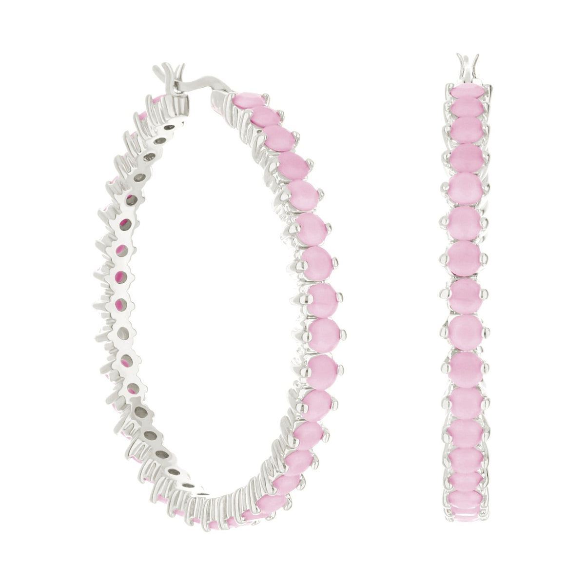 Pave Hoop Earrings — Oval Stone Row