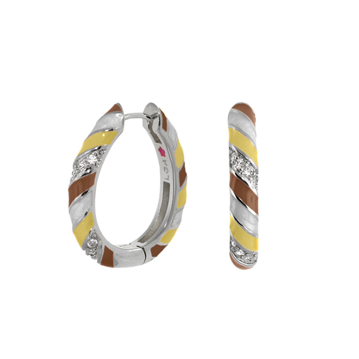 Stackable Fiesta Earrings — Enamel Stripe Pavé Hoop