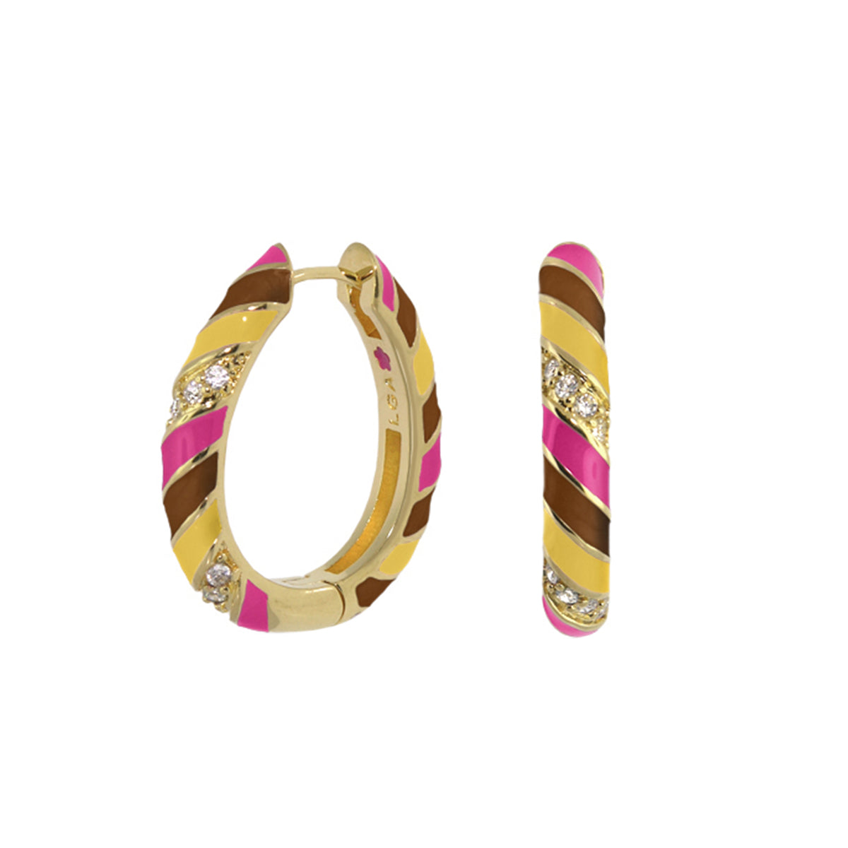 Stackable Fiesta Earrings — Enamel Stripe Pavé Hoop