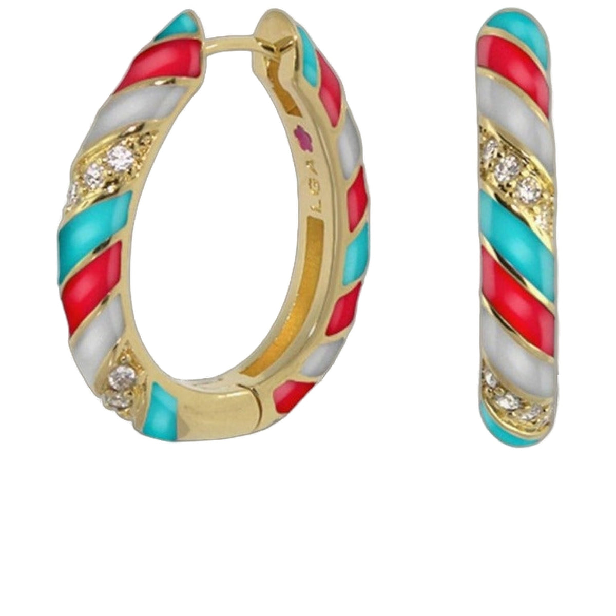 Stackable Fiesta Earrings — Enamel Stripe Pavé Hoop