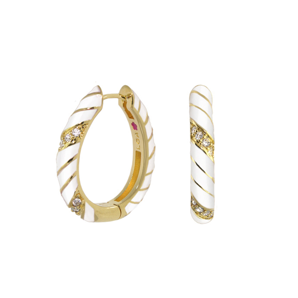 Stackable Fiesta Earrings — Enamel Stripe Pavé Hoop