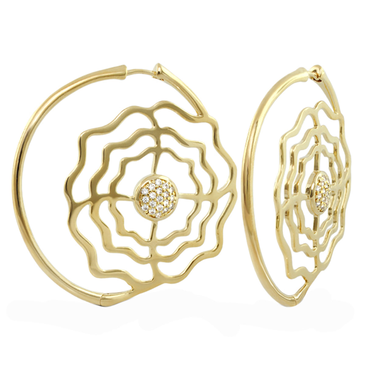 Rose Garden Earrings — Pavé Center Rose Hoop