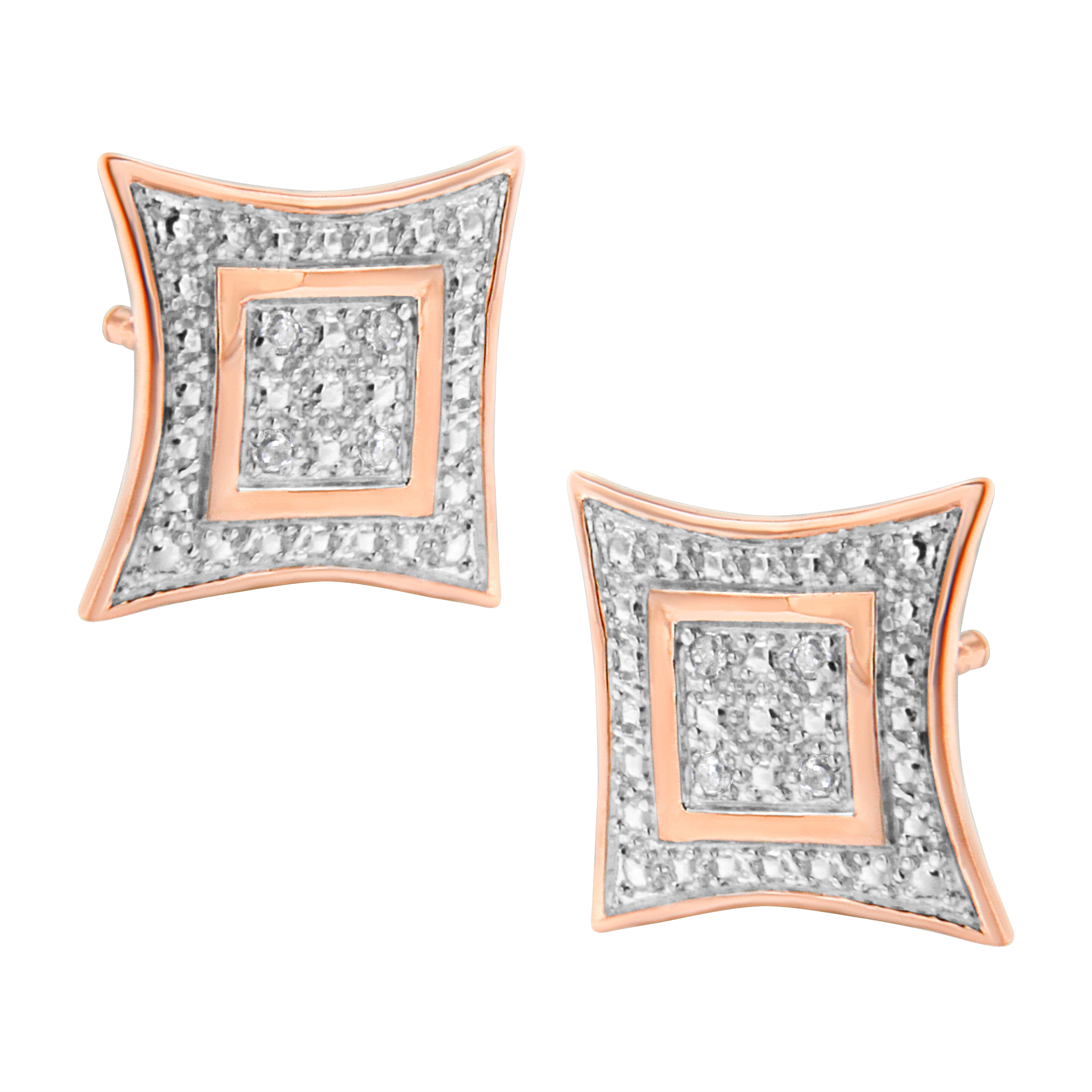 .925 Sterling Silver Diamond Accented 4-Stone Four Pointed Star Shaped Halo-Style Stud Earrings (H-I Color, I2-I3 Clarity)