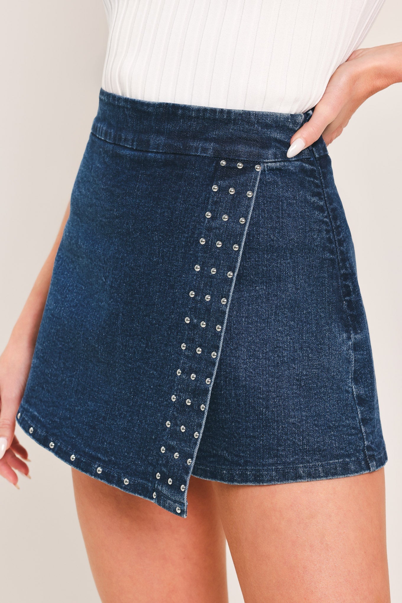 EDGE LINE DENIM SKORT by Flying Tomato at Shirley Shoppe