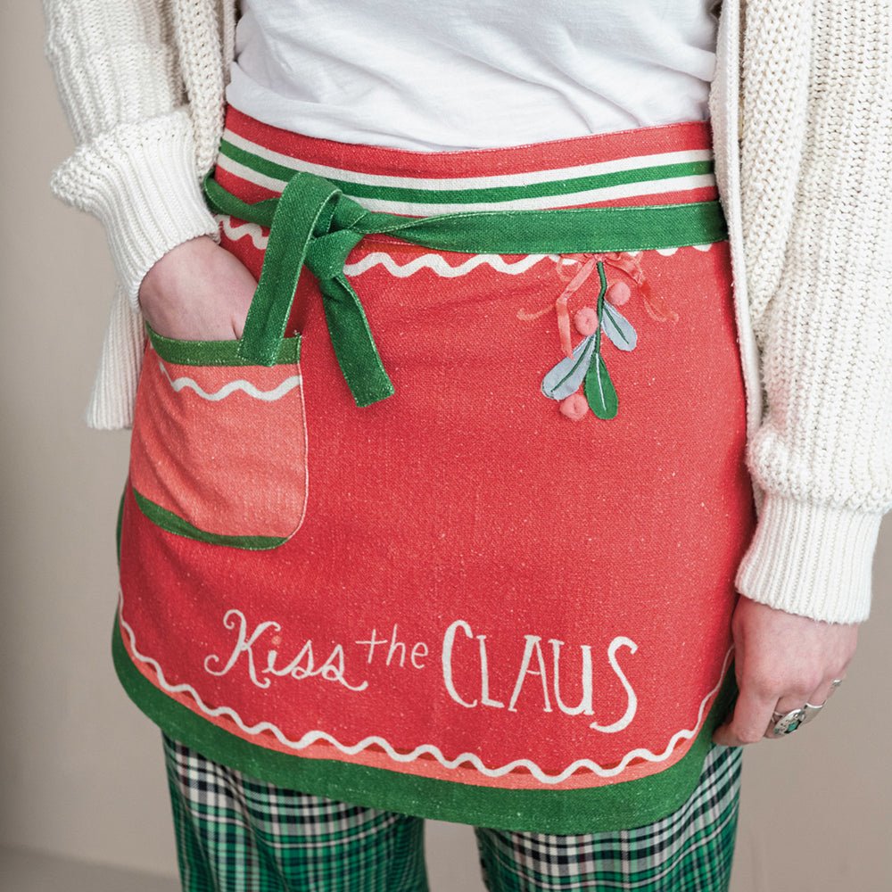 Embroidered & Printed Christmas Apron with Pom Poms & Pocket by Quirks! at Shirley Shoppe