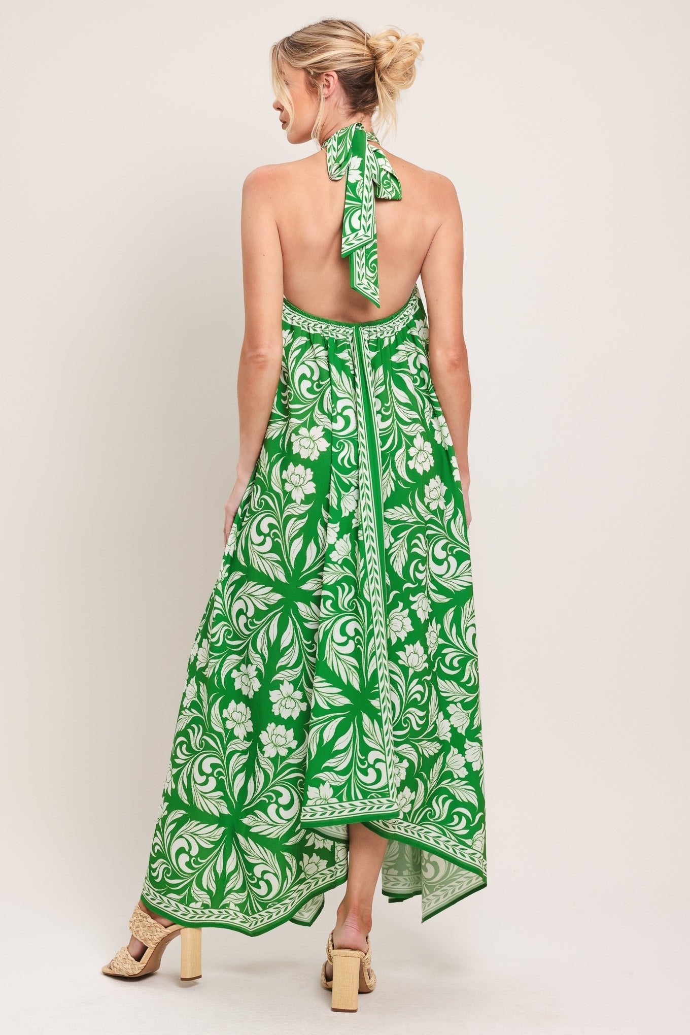 EMERALD BLOOM WOVEN MIDI SCARF DRESS by Flying Tomato at Shirley Shoppe
