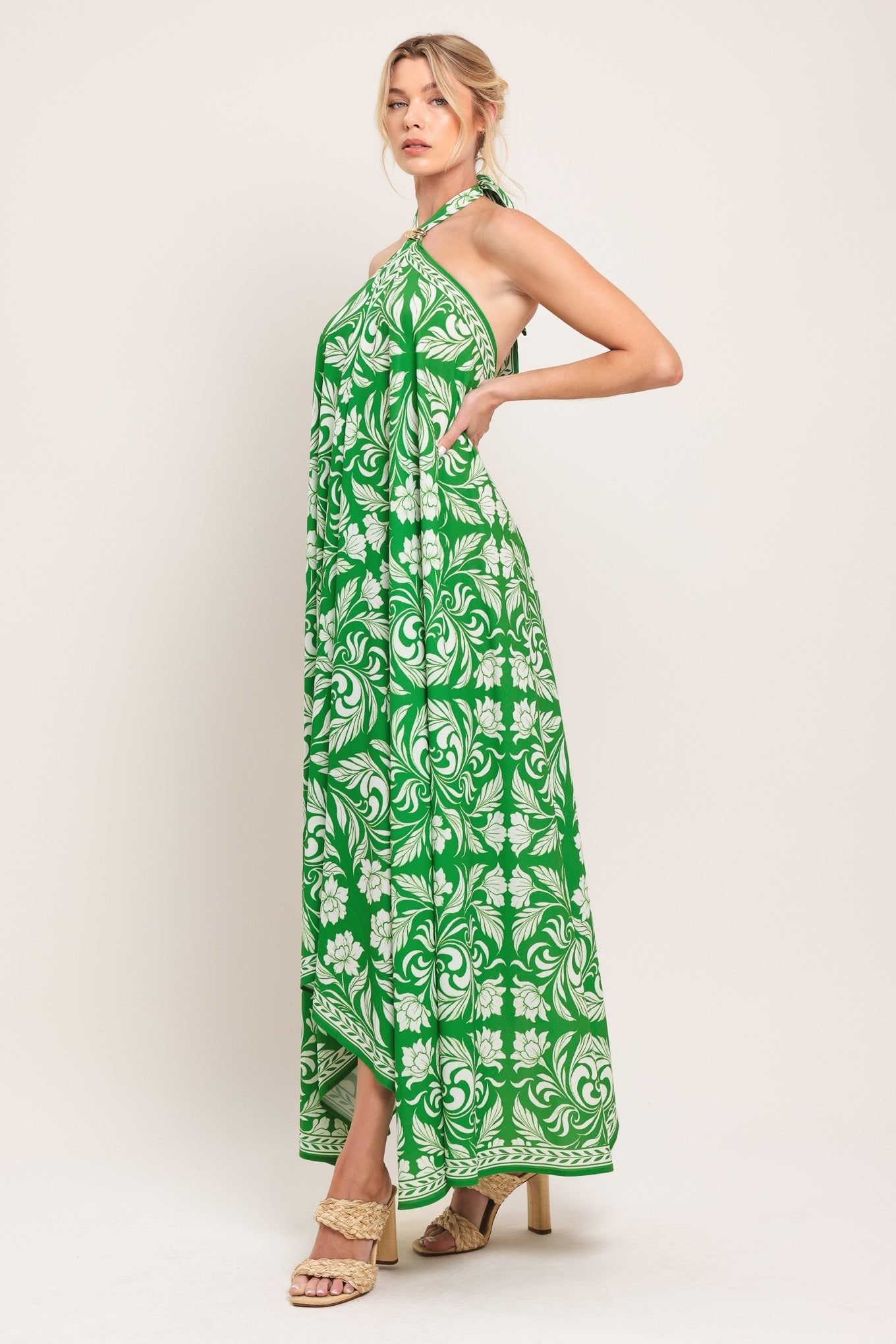 EMERALD BLOOM WOVEN MIDI SCARF DRESS by Flying Tomato at Shirley Shoppe