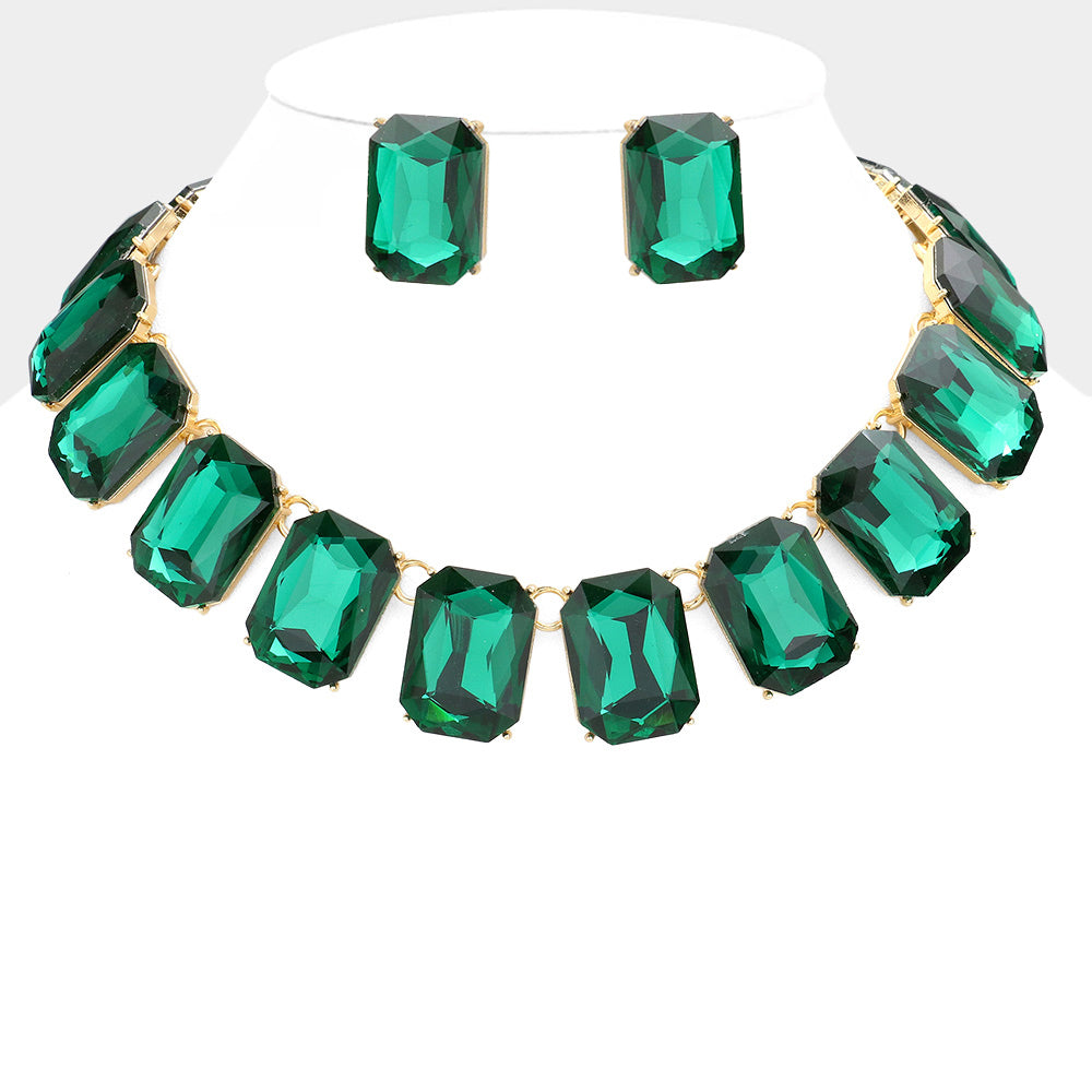 Women's Emerald Cut Stone Link Evening Necklace