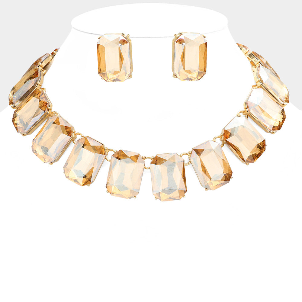 Women's Emerald Cut Stone Link Evening Necklace