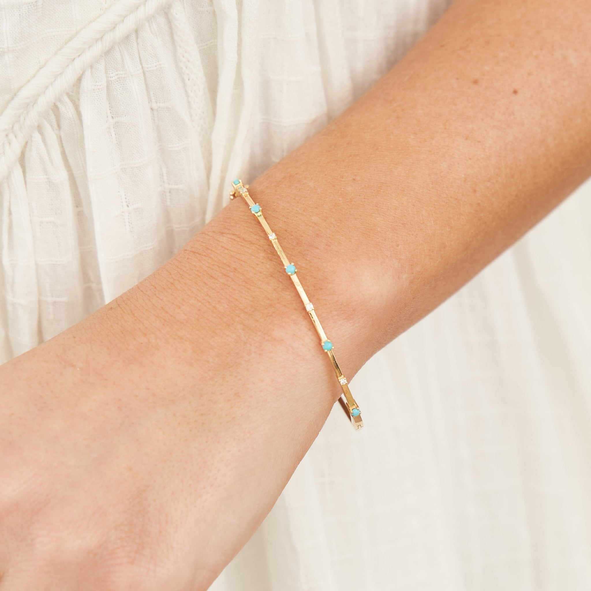Emily 14k Gold Sleek Bangle in White Diamonds by Christina Greene at Shirley Shoppe