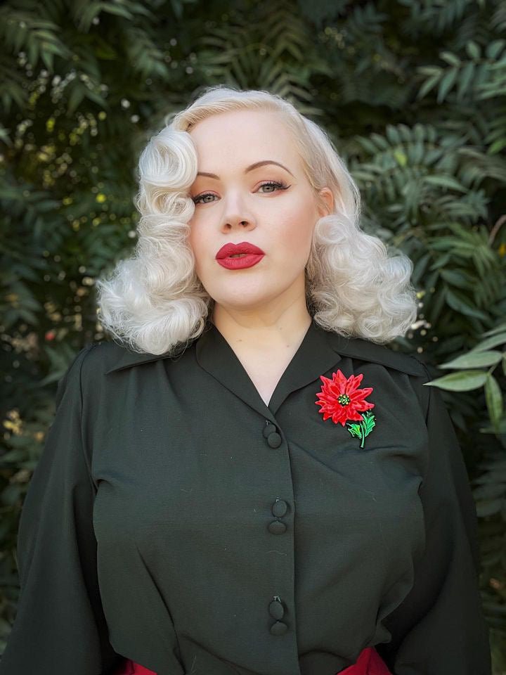 Enamel Poinsettia Statement Brooch by Lipstick & Chrome by Quirks! at Shirley Shoppe