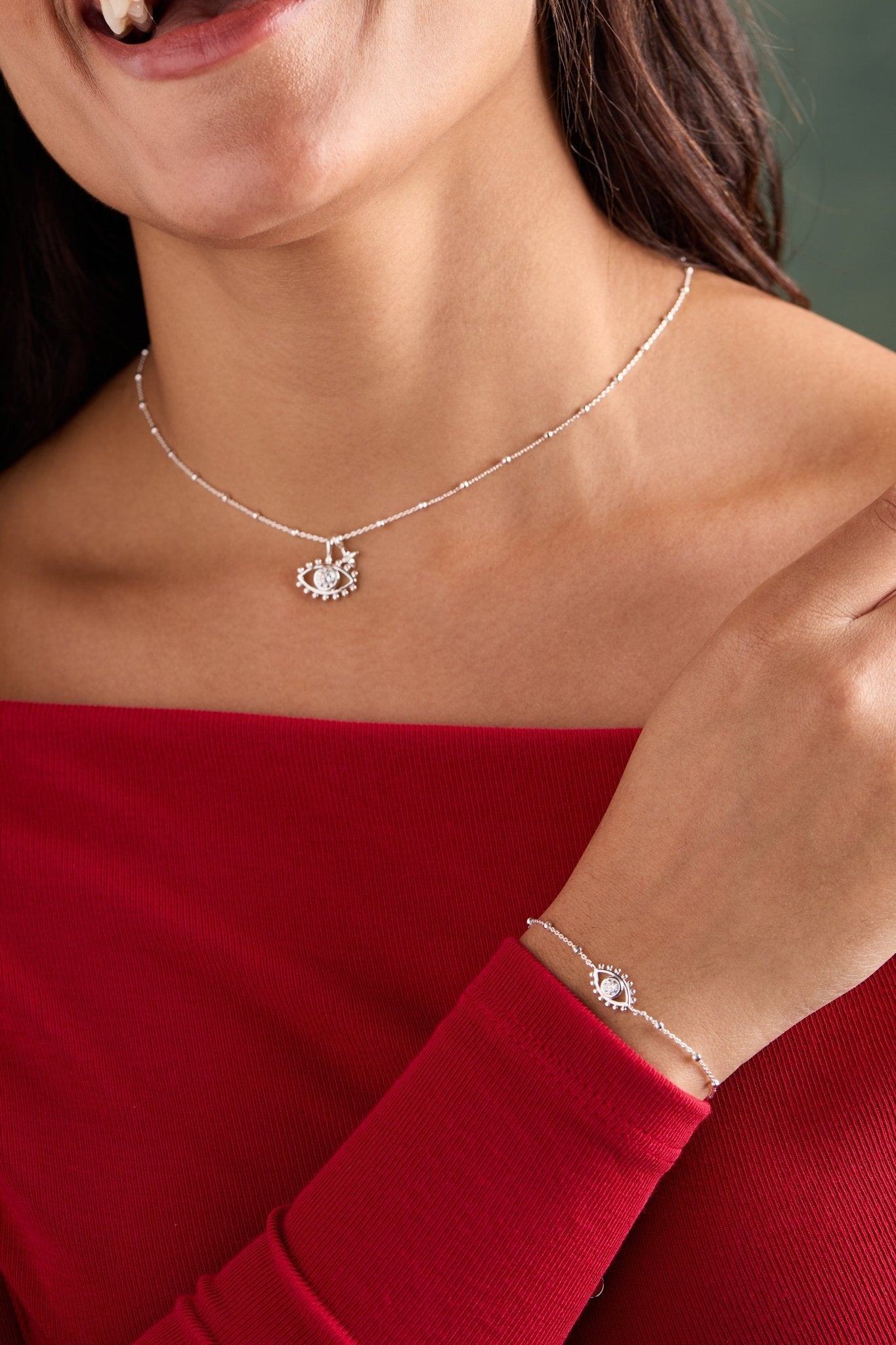 Evil Eye Duo Charm Necklace by ALEX AND ANI at Shirley Shoppe