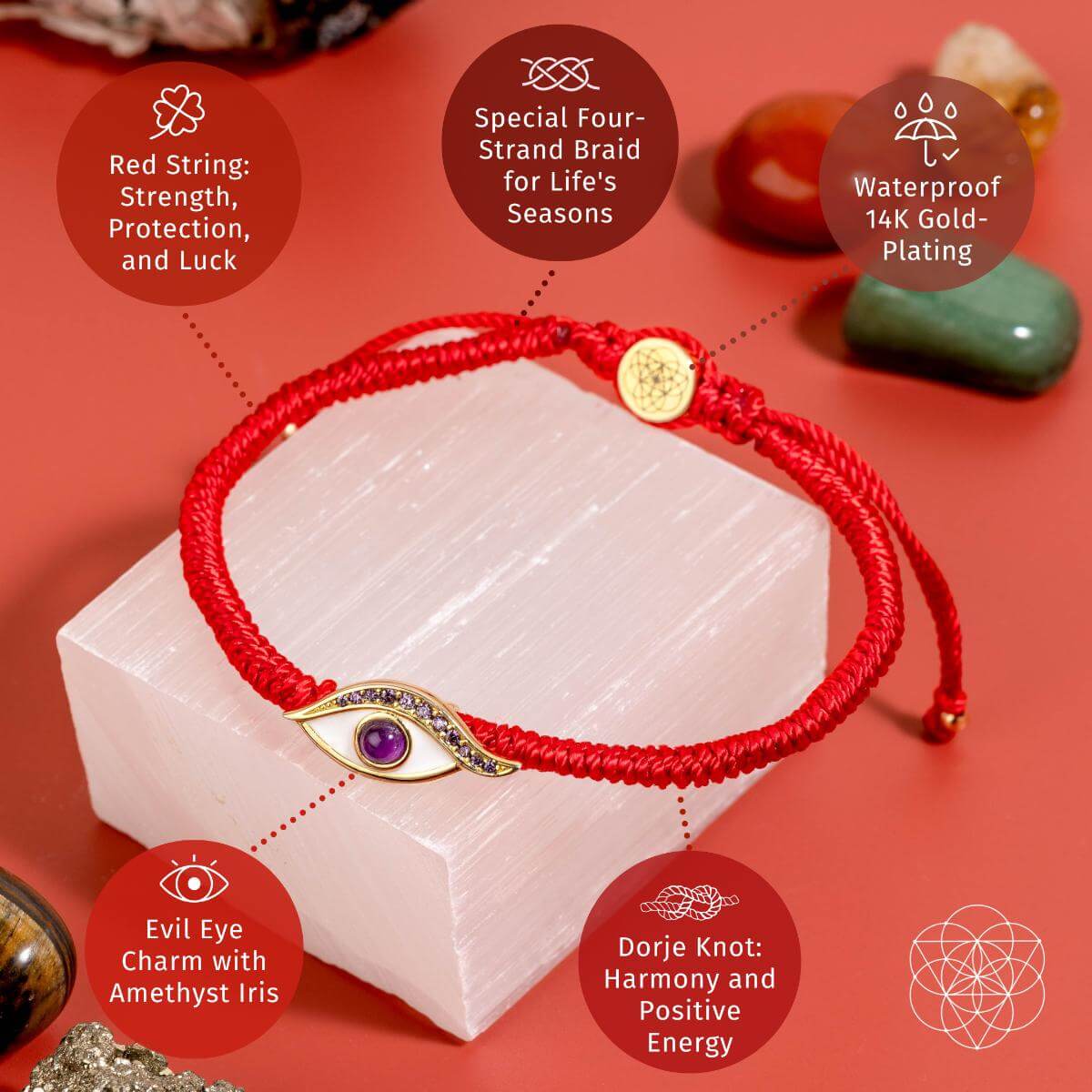 Eye of Spiritual Protection - Four-Strand Red String Bracelet by Conscious Items at Shirley Shoppe