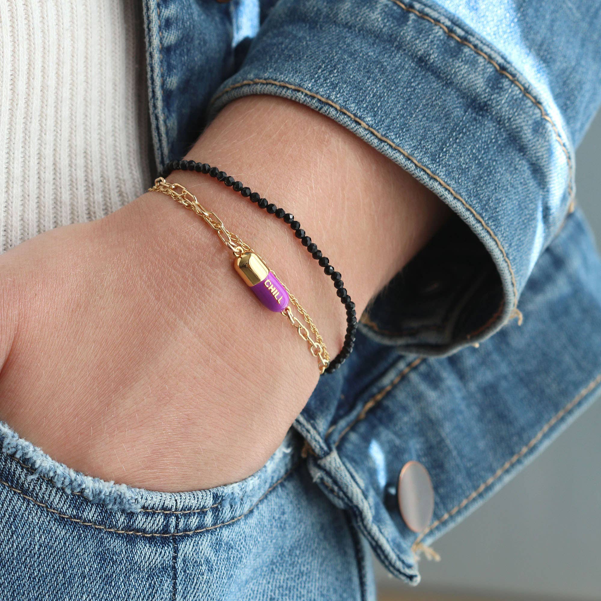 Kris Nations - Chill Pill Charm Bracelet 18K Gold Vermeil | Sterling Silver Charm Gold Filled | Sterling Silver Drawn Cable Chain Multiple Colors Lobster Clasp Nickel Free Ships from CA