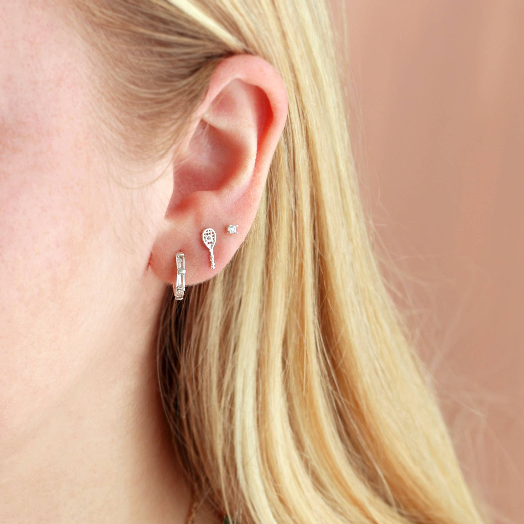 Kris Nations - Tennis Racket Crystal and Enamel Stud Earrings 18K Gold Vermeil | Sterling Silver CZ Crystal "Ball" Nickel Free Hypoallergenic Ships from CA