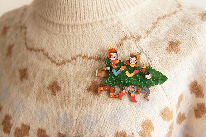 Family With Christmas Tree Brooch by Laliblue by Quirks! at Shirley Shoppe