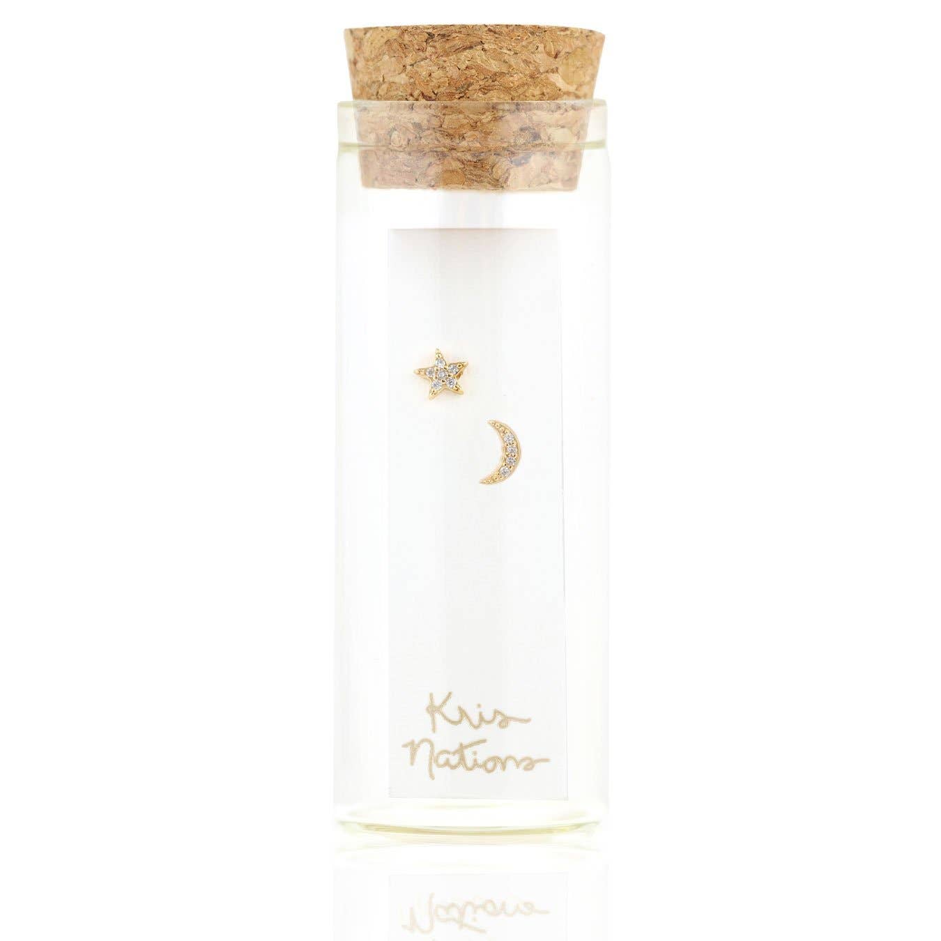 Kris Nations - Star and Moon Crystal Stud Earrings 18K Gold Vermeil | Sterling Silver CZ Crystals Nickel Free Hypoallergenic Ships from CA