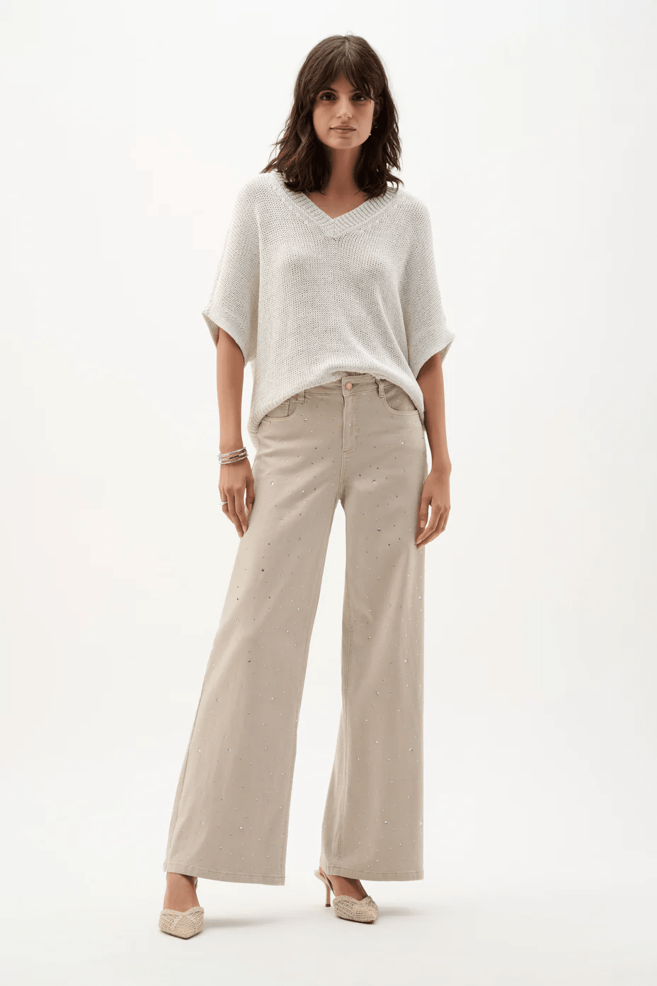 Featherweave™ Denim Wide Leg Jeans With Rhinestones by Joseph Ribkoff at Shirley Shoppe
