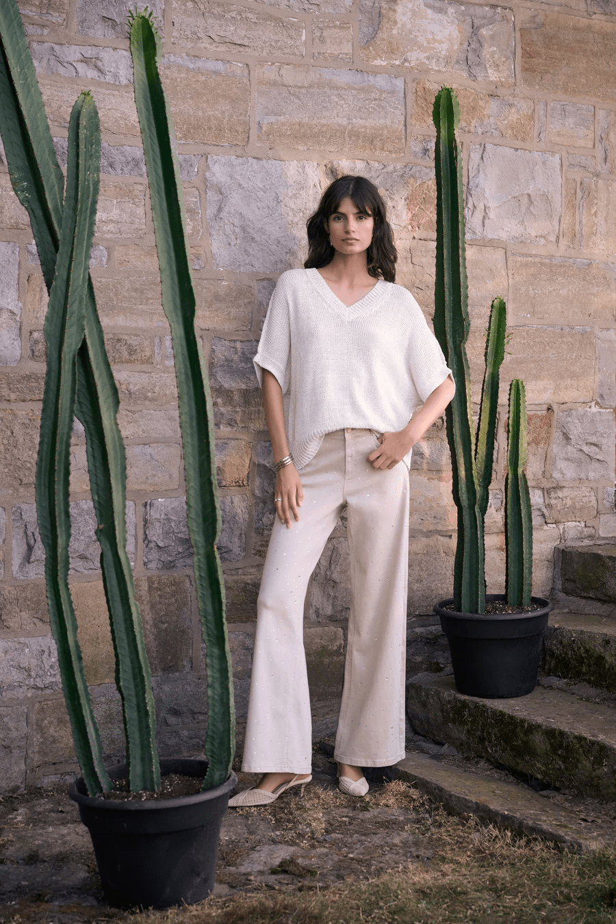 Featherweave™ Denim Wide Leg Jeans With Rhinestones by Joseph Ribkoff at Shirley Shoppe