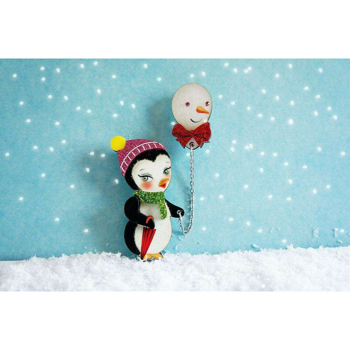 Festive Penguin with Balloon Brooch by Laliblue