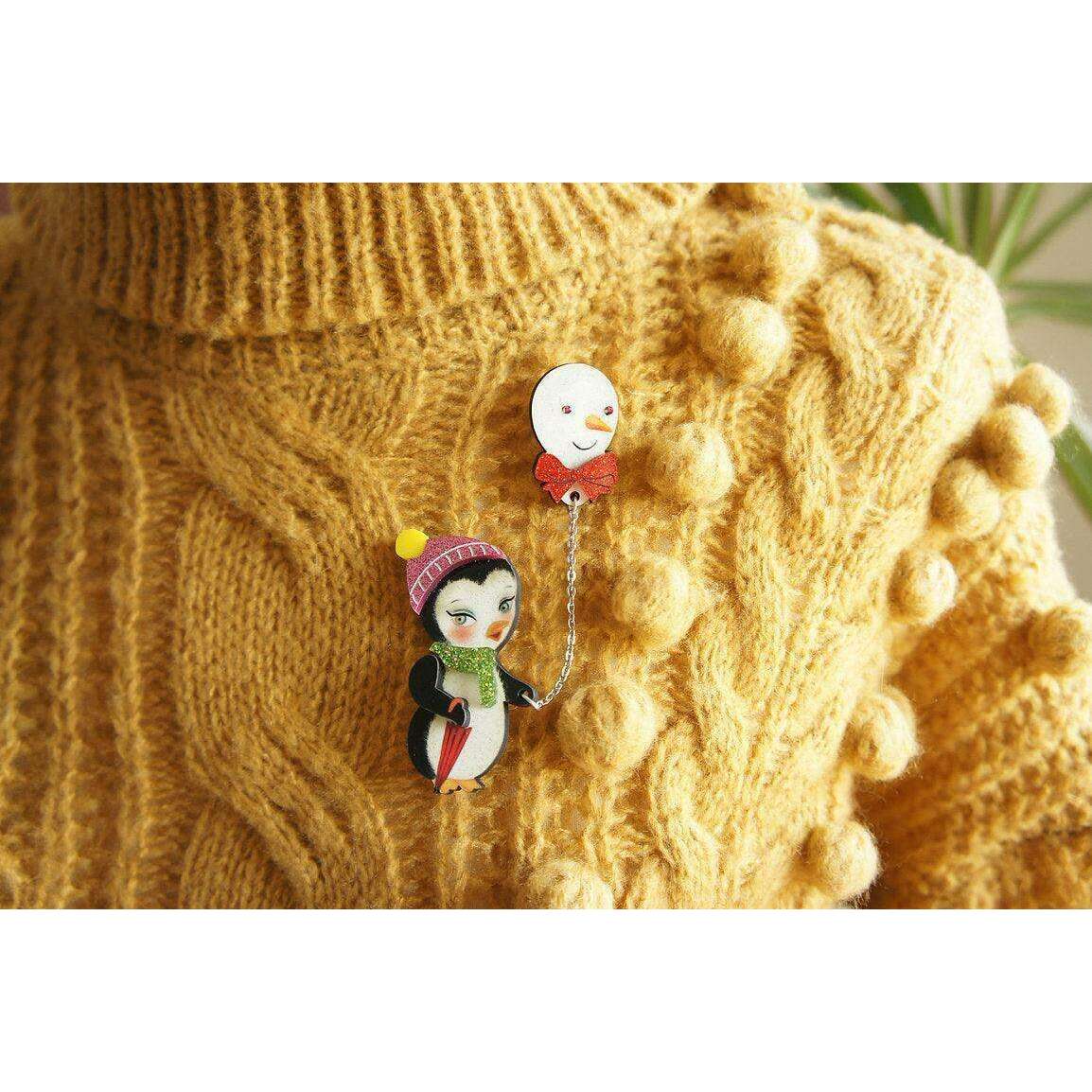 Festive Penguin with Balloon Brooch by Laliblue
